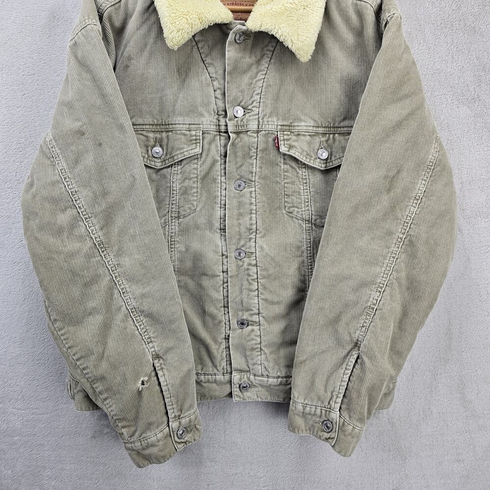 Vintage Levis Corduroy Sherpa Lined Trucker Jacket Large Beige 70520 Y2K - Picture 4 of 14